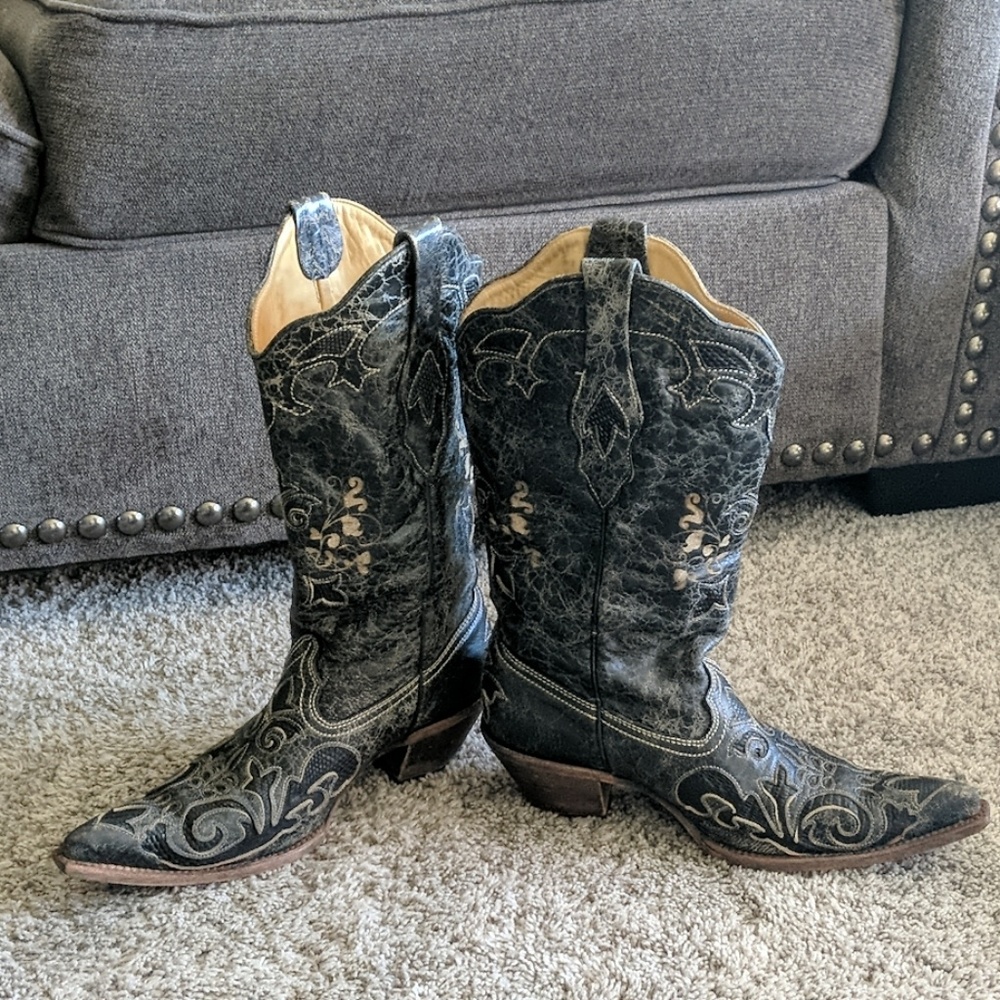 Leather & lizard CORRAL black Cowgirl boots sz 9.5 - Picture 3 of 8